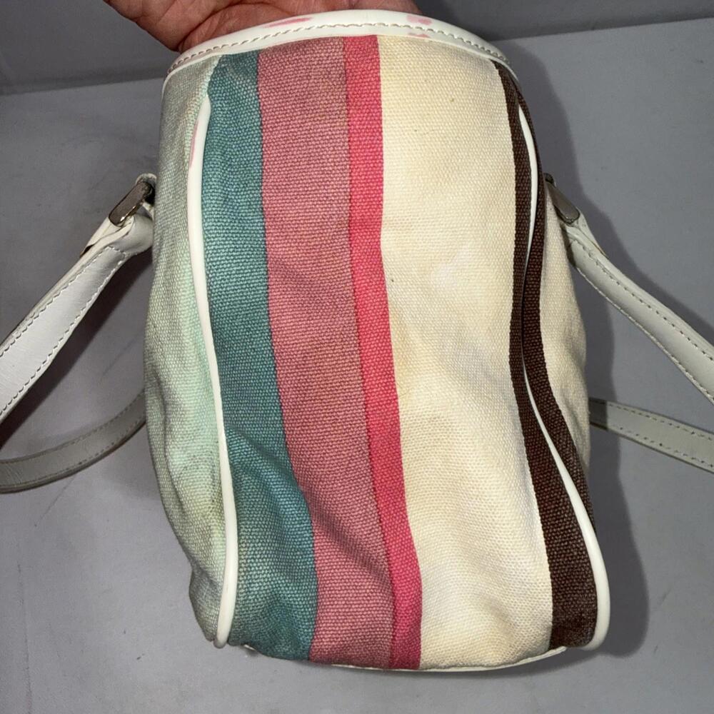 Fossil 90 Y2K Pastel Stripe Canvas Leather Purse Leather Strap Shoulder Bag Tote - Picture 10 of 15